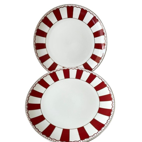 Grace Teaware Porcelain Dinner Plates 10.25in Set of 4 Holiday Red White Stripe - Picture 1 of 1